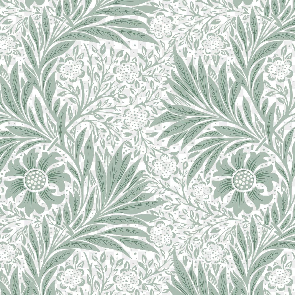 PNG William Morris's leaf pattern sticker, vintage floral design, transparent background