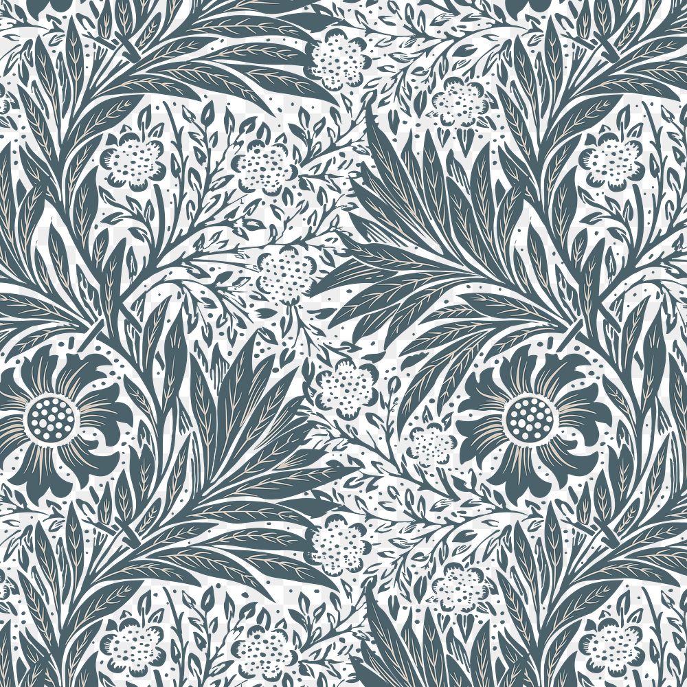 PNG William Morris's leaf pattern sticker, vintage floral design, transparent background