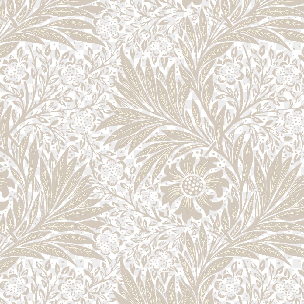 PNG William Morris's leaf pattern sticker, vintage floral design, transparent background