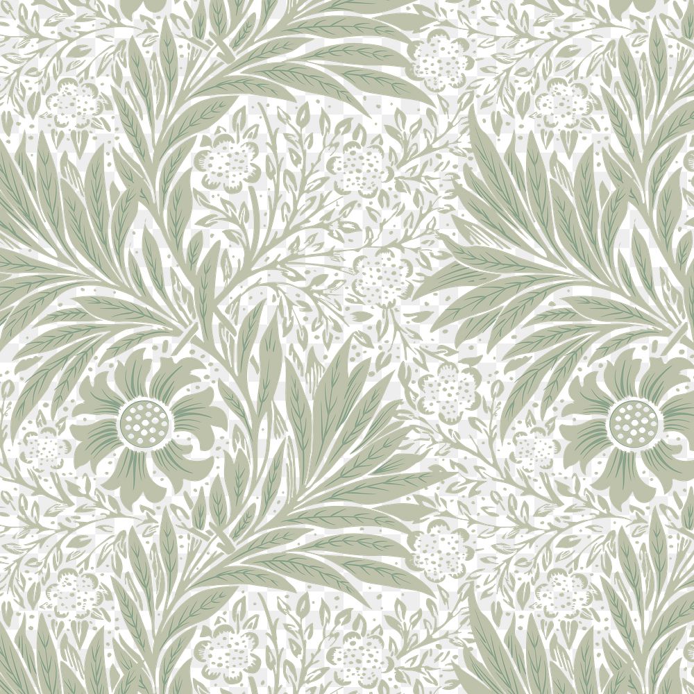 PNG William Morris's leaf pattern sticker, vintage floral design, transparent background