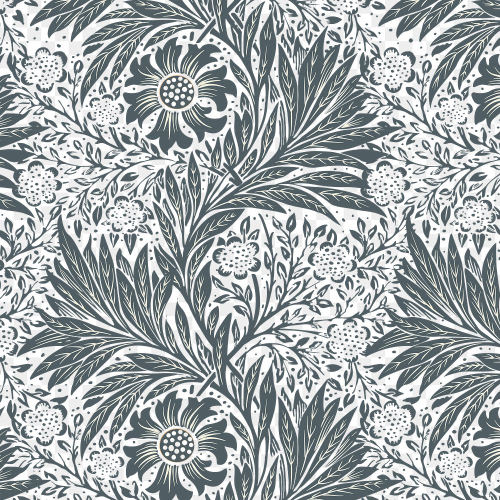 PNG William Morris's leaf pattern sticker, vintage floral design, transparent background