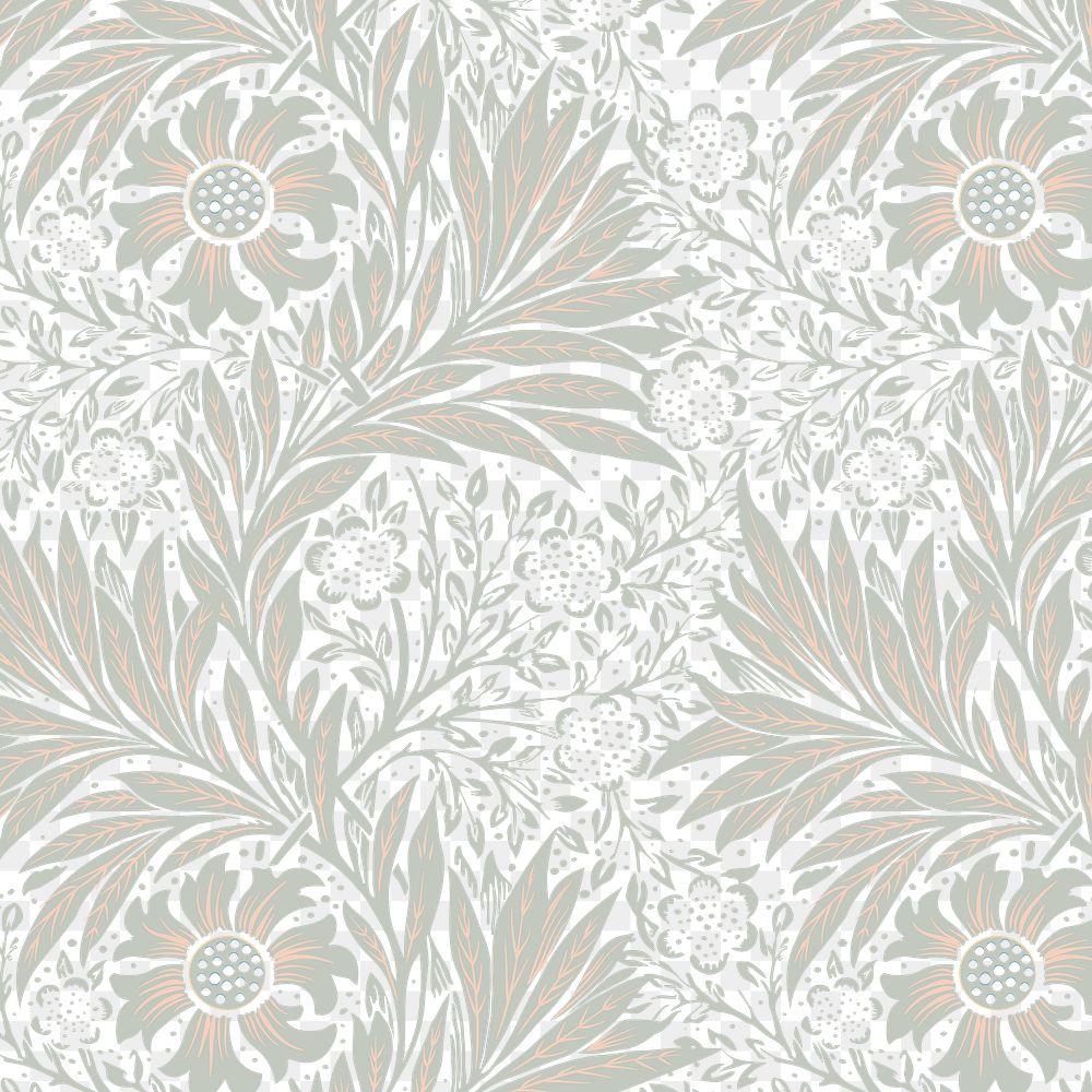 PNG William Morris's leaf pattern sticker, vintage floral design, transparent background