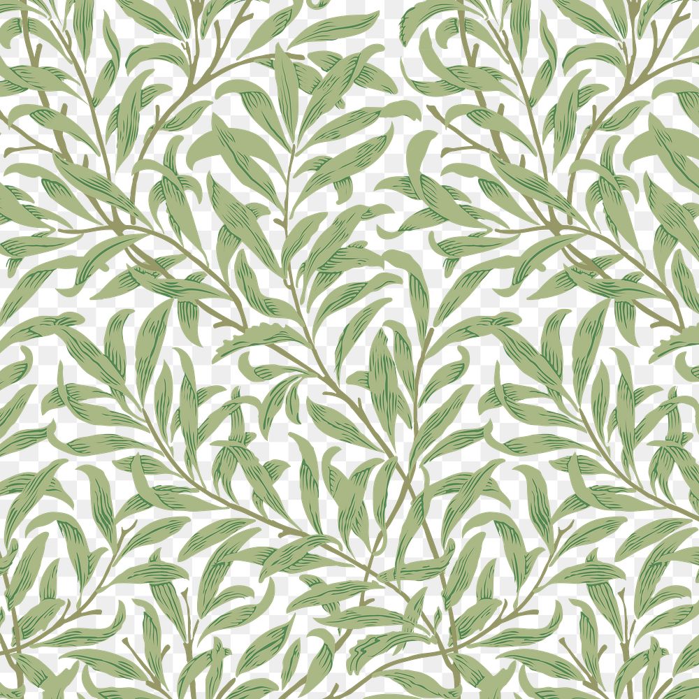 PNG William Morris's leaf pattern sticker, vintage floral design, transparent background