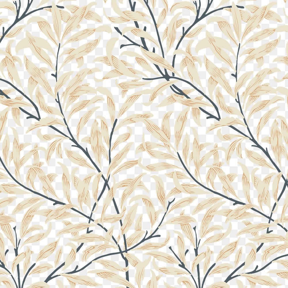 PNG William Morris's leaf pattern sticker, vintage floral design, transparent background