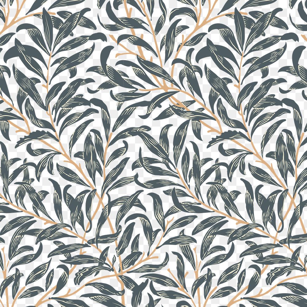 PNG William Morris's leaf pattern sticker, vintage floral design, transparent background