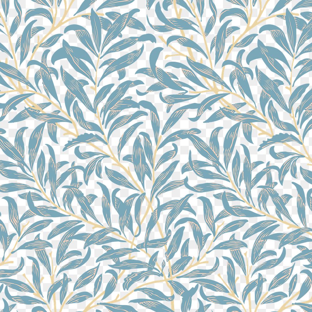 PNG William Morris's leaf pattern sticker, vintage floral design, transparent background