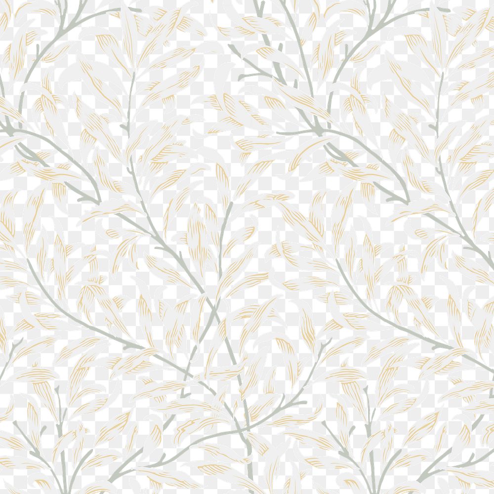 PNG William Morris's leaf pattern sticker, vintage floral design, transparent background