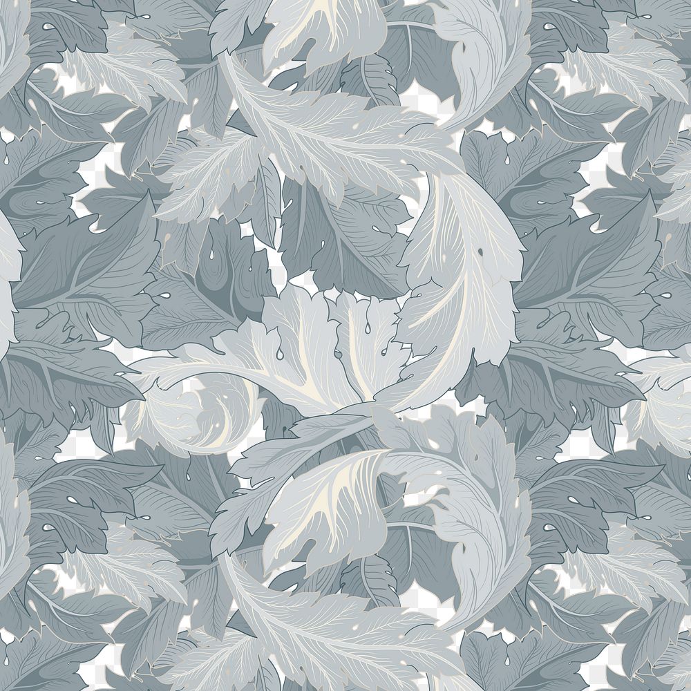 PNG William Morris's leaf pattern sticker, vintage floral design, transparent background