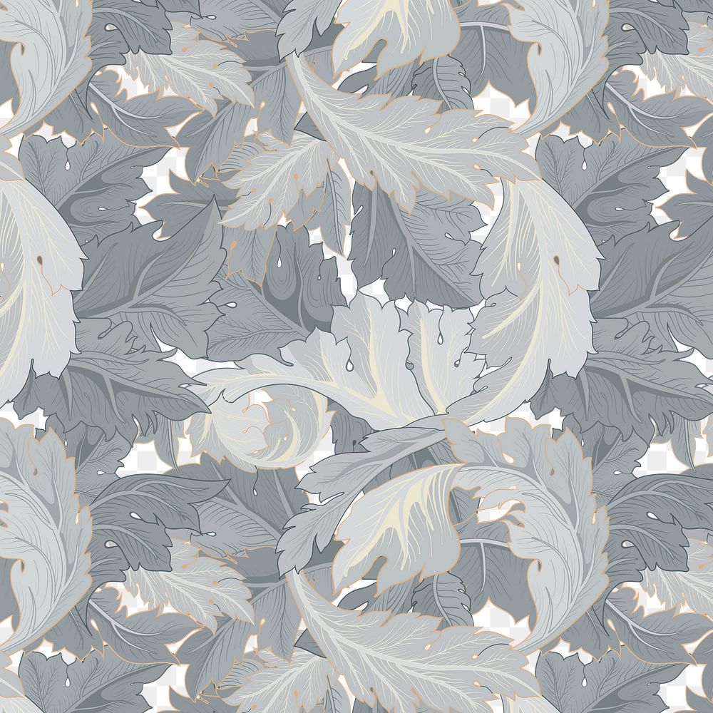 PNG William Morris's leaf pattern sticker, vintage floral design, transparent background