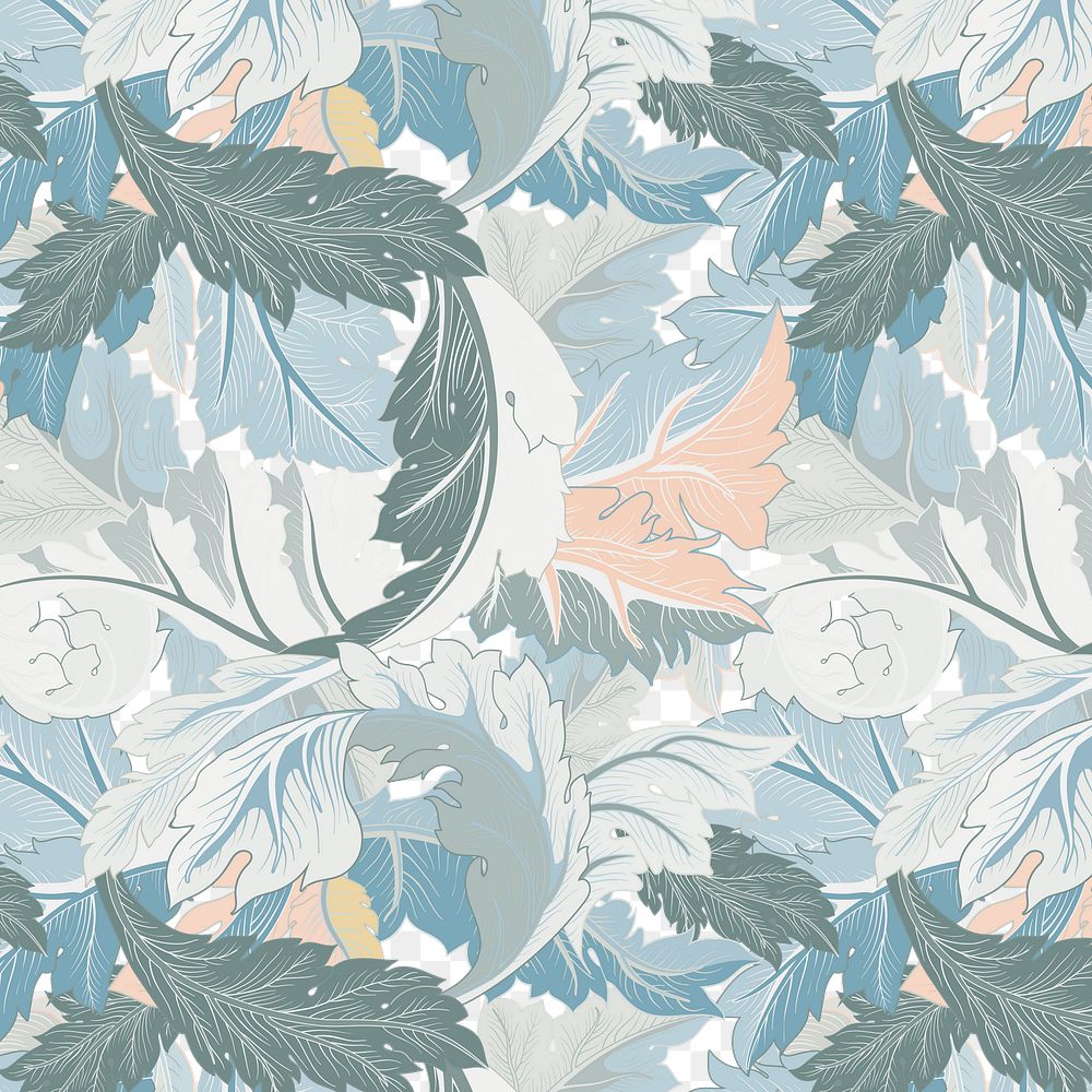 PNG William Morris's leaf pattern sticker, vintage floral design, transparent background