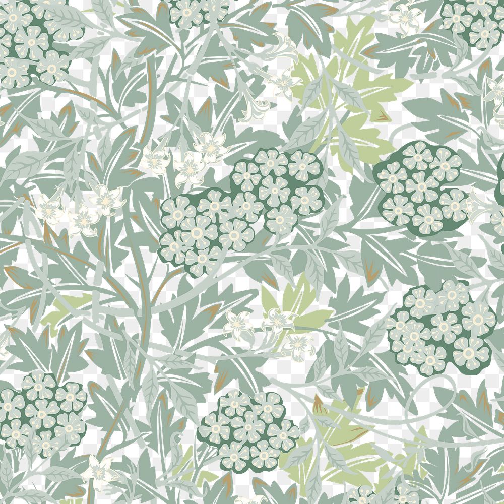 PNG William Morris's leaf pattern sticker, vintage floral design, transparent background