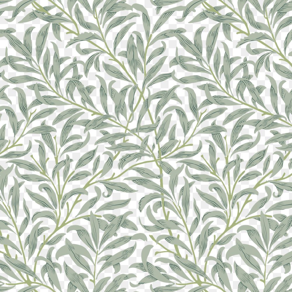 PNG William Morris's leaf pattern sticker, vintage floral design, transparent background