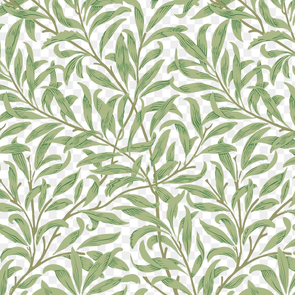 PNG William Morris's leaf pattern sticker, vintage floral design, transparent background