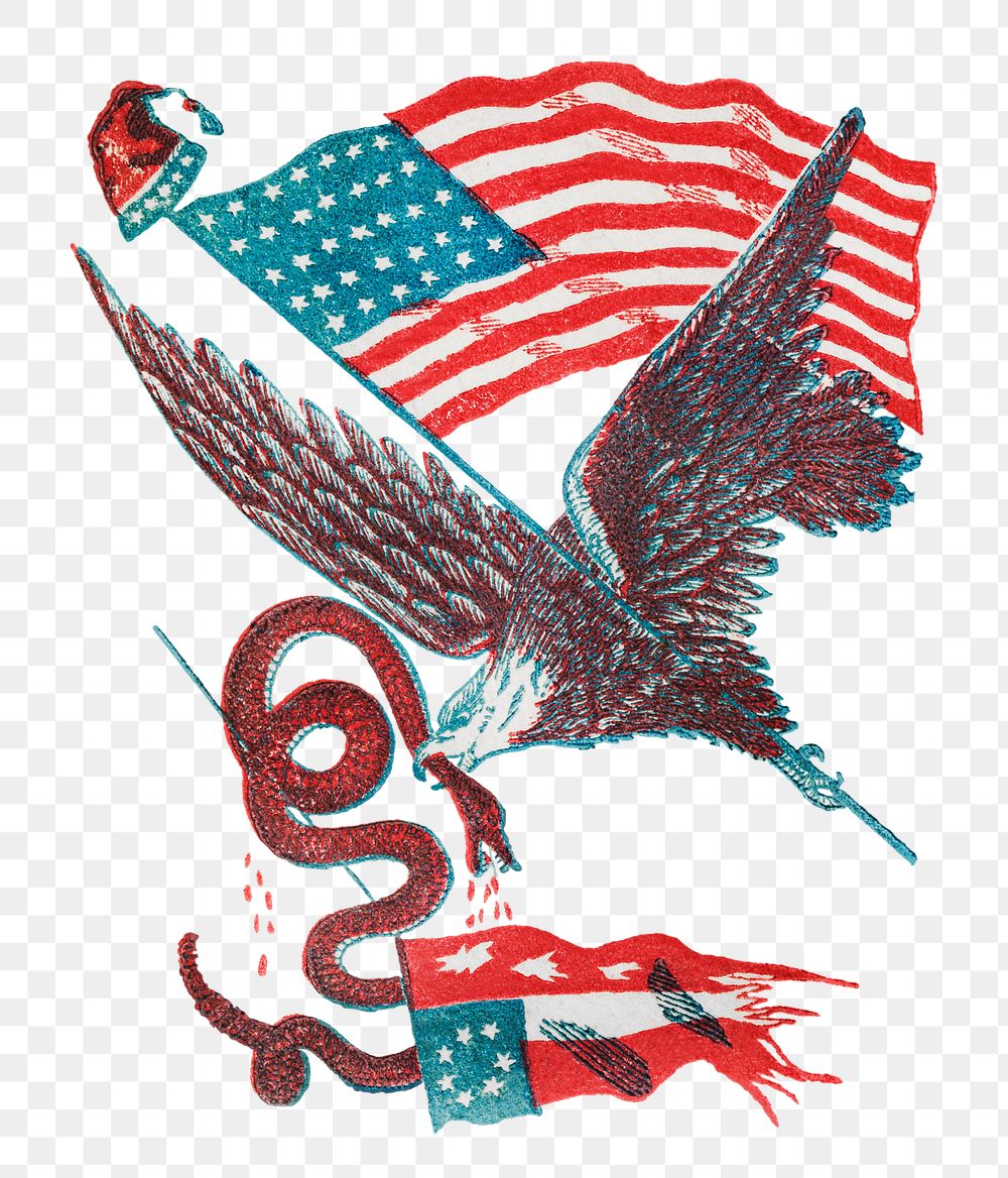 Civil War envelope png eagle carrying an American flag sticker, transparent background