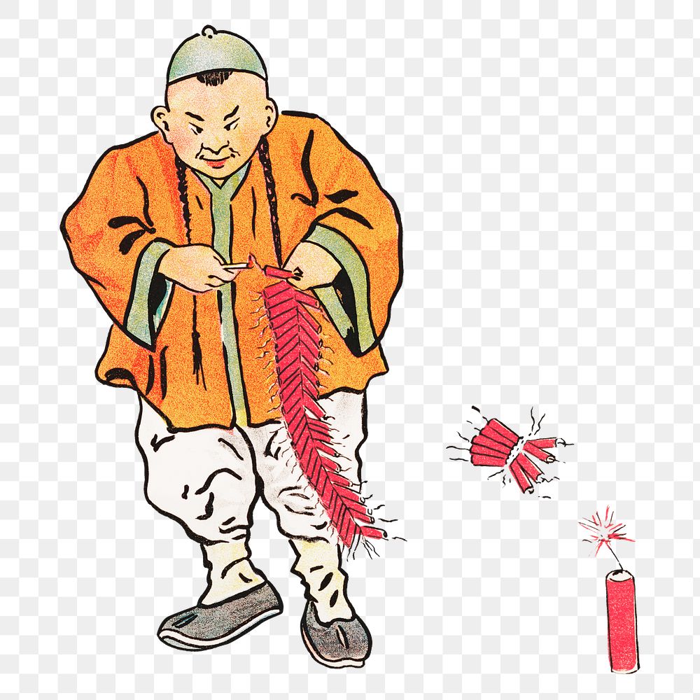 Png Chinese kid playing with firecracker, transparent background.    Remastered by rawpixel. 