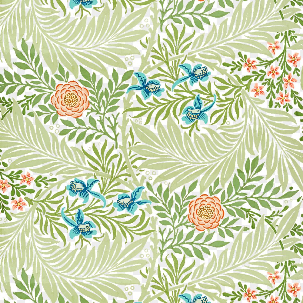 William Morris png leaf pattern sticker, transparent background