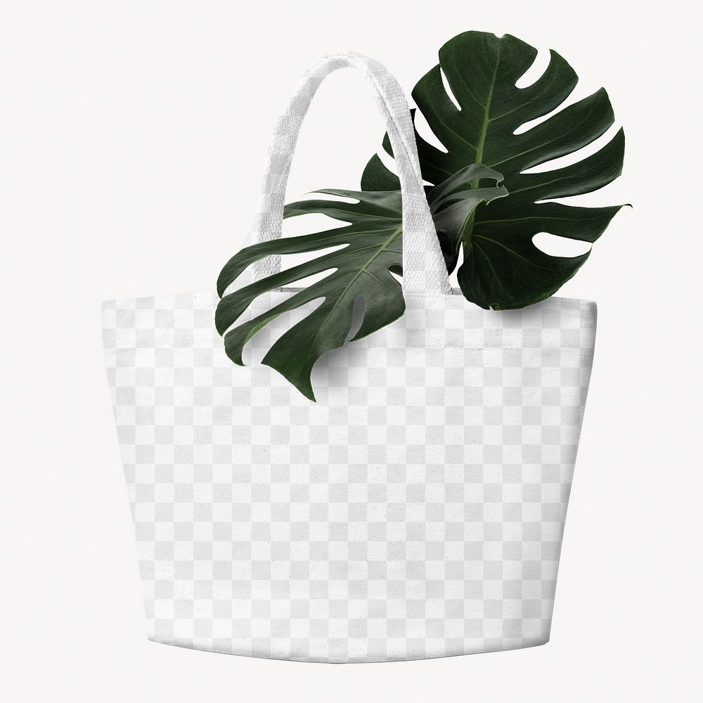 Png canvas tote bag mockup, transparent design