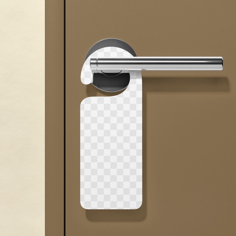 Door hanger png mockup, 3D hotel room, transparent design