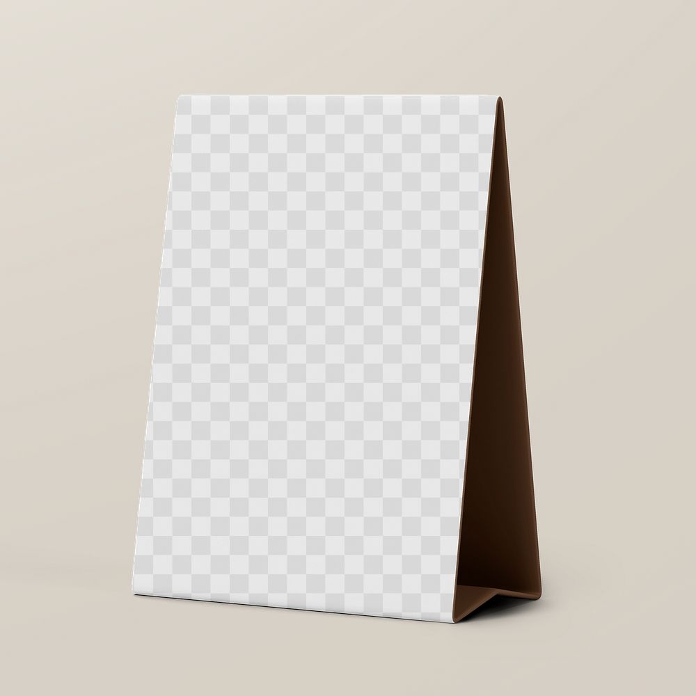 Table tent png mockup, 3D brown transparent design