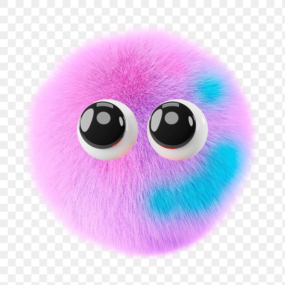 Png fluffy monster sticker, 3D rendering, transparent background