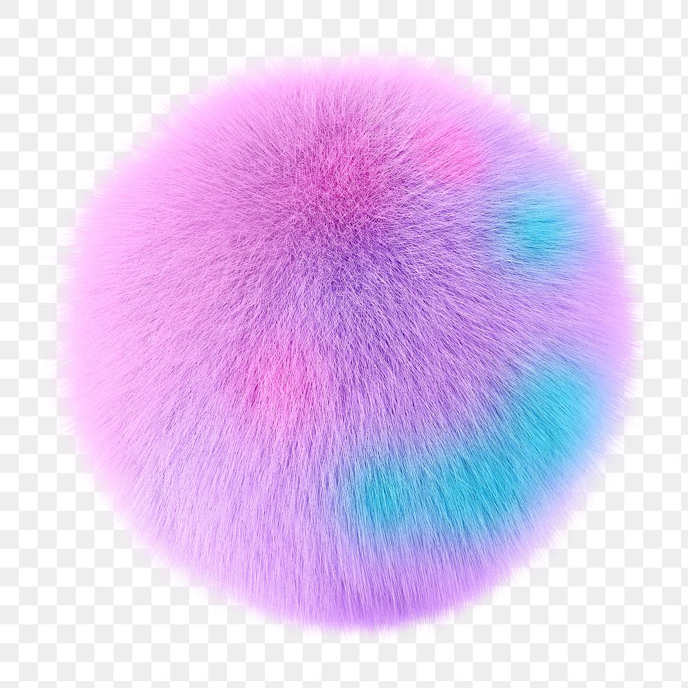 Png colorful fluffy ball sticker, 3D rendering, transparent background