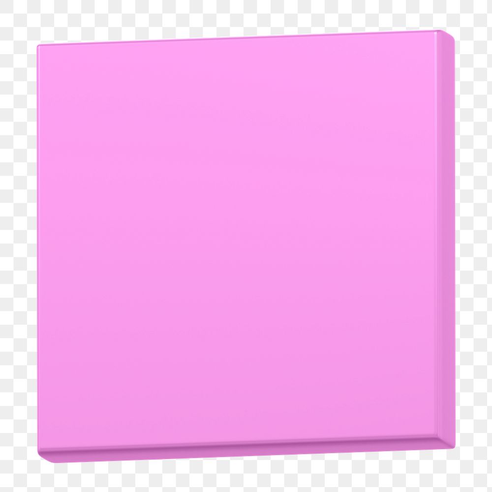 Png pink square sticker, 3D rendering, transparent background