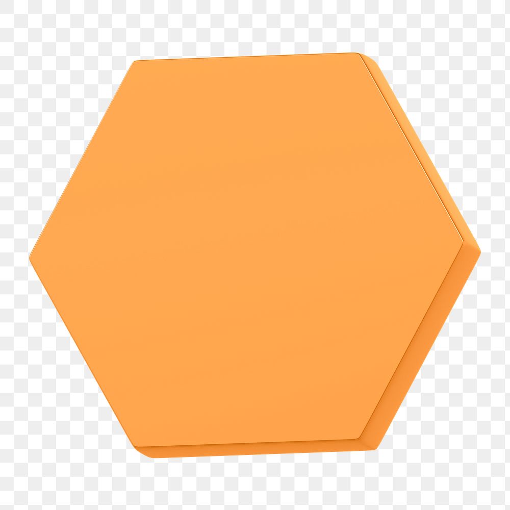 Png yellow hexagon sticker, 3D rendering, transparent background