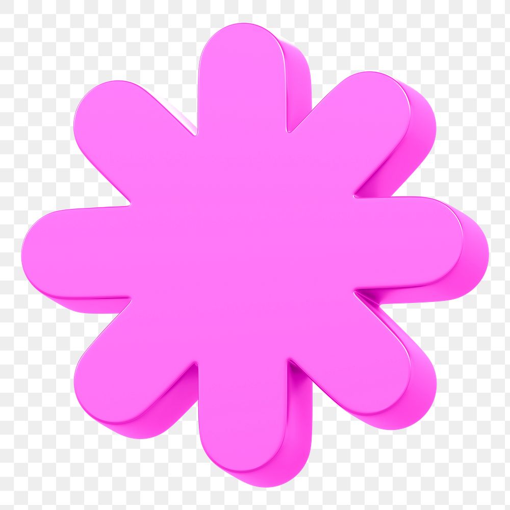 Png pink asterisk sticker, 3D rendering, transparent background