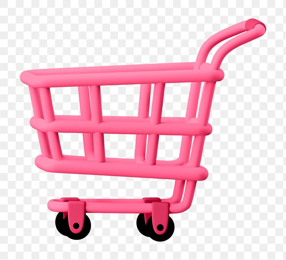 Png shopping cart sticker, 3D rendering, transparent background