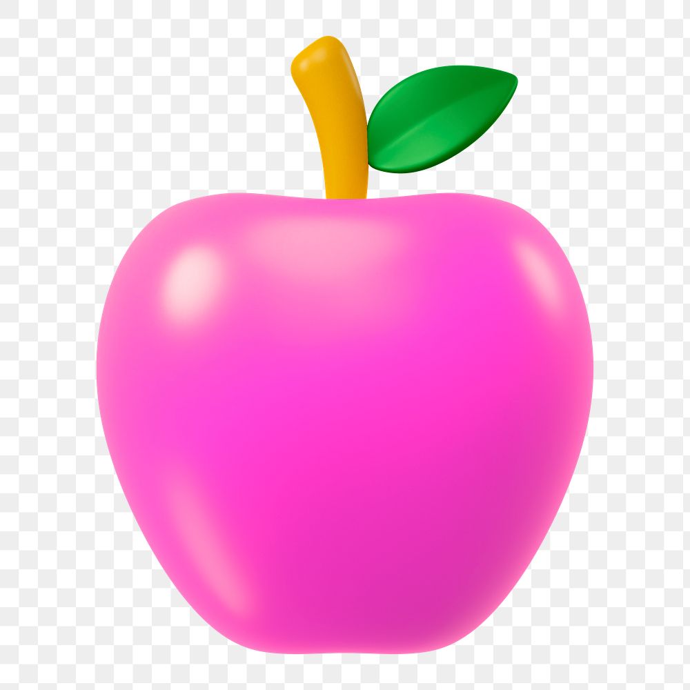 Png pink apple sticker, 3D rendering, transparent background