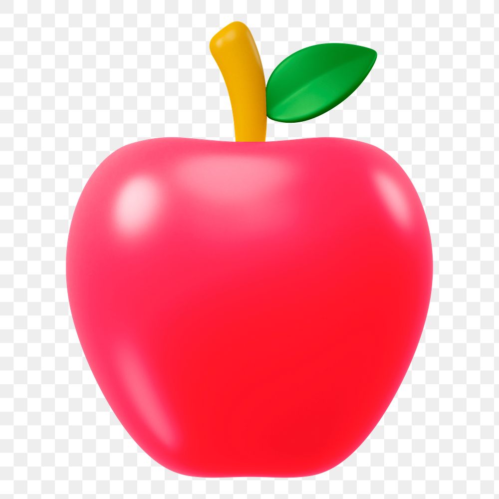 Png red apple sticker, 3D rendering, transparent background