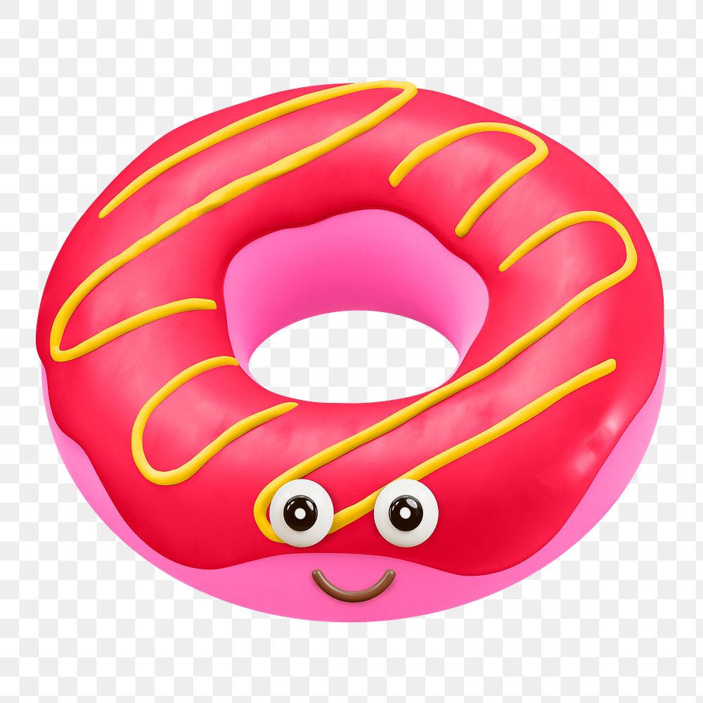 Png cute donut sticker, 3D rendering, transparent background