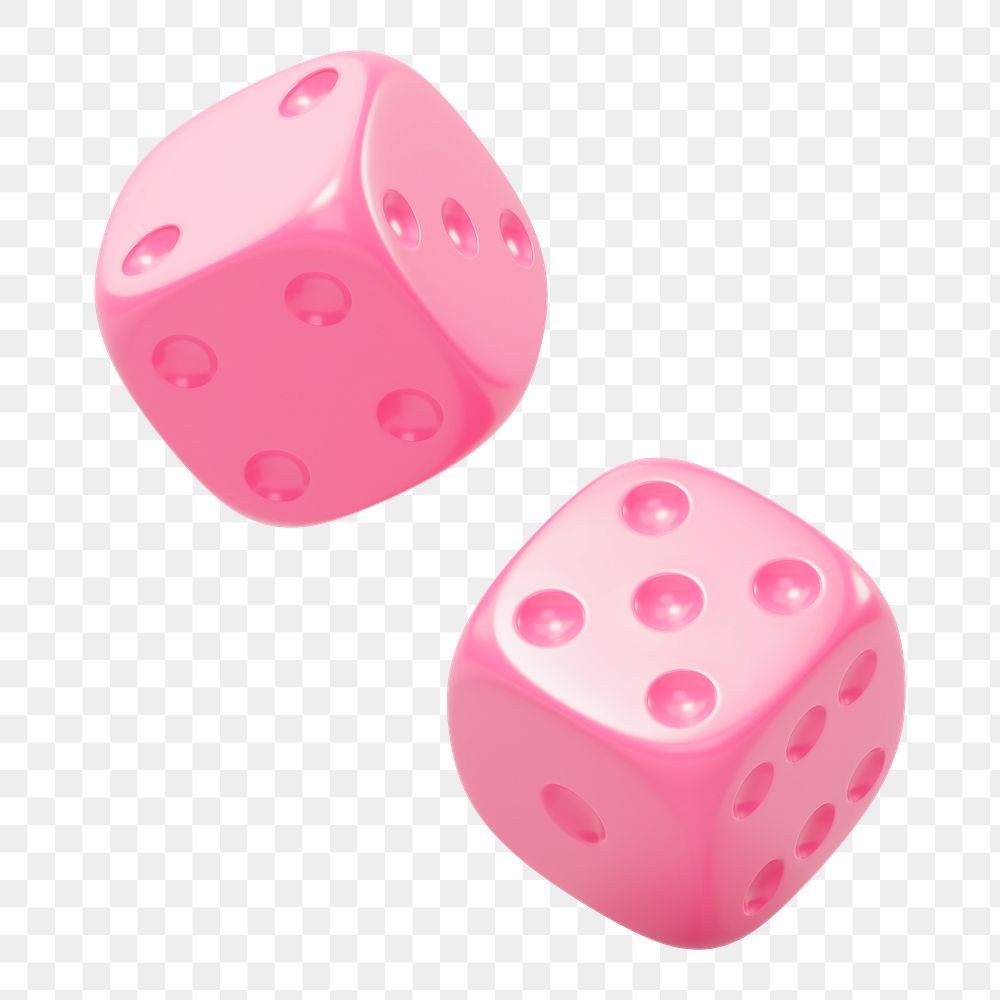Png pink dice sticker, 3D rendering, transparent background
