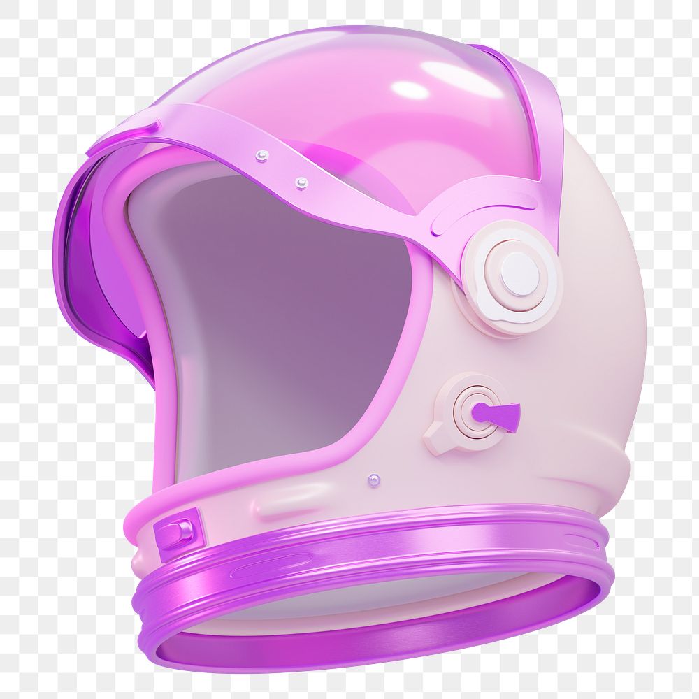 Png purple astronaut helmet sticker, 3D rendering, transparent background