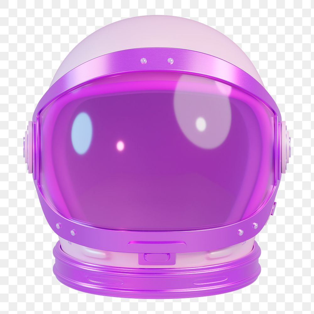 Png purple astronaut helmet sticker, 3D rendering, transparent background