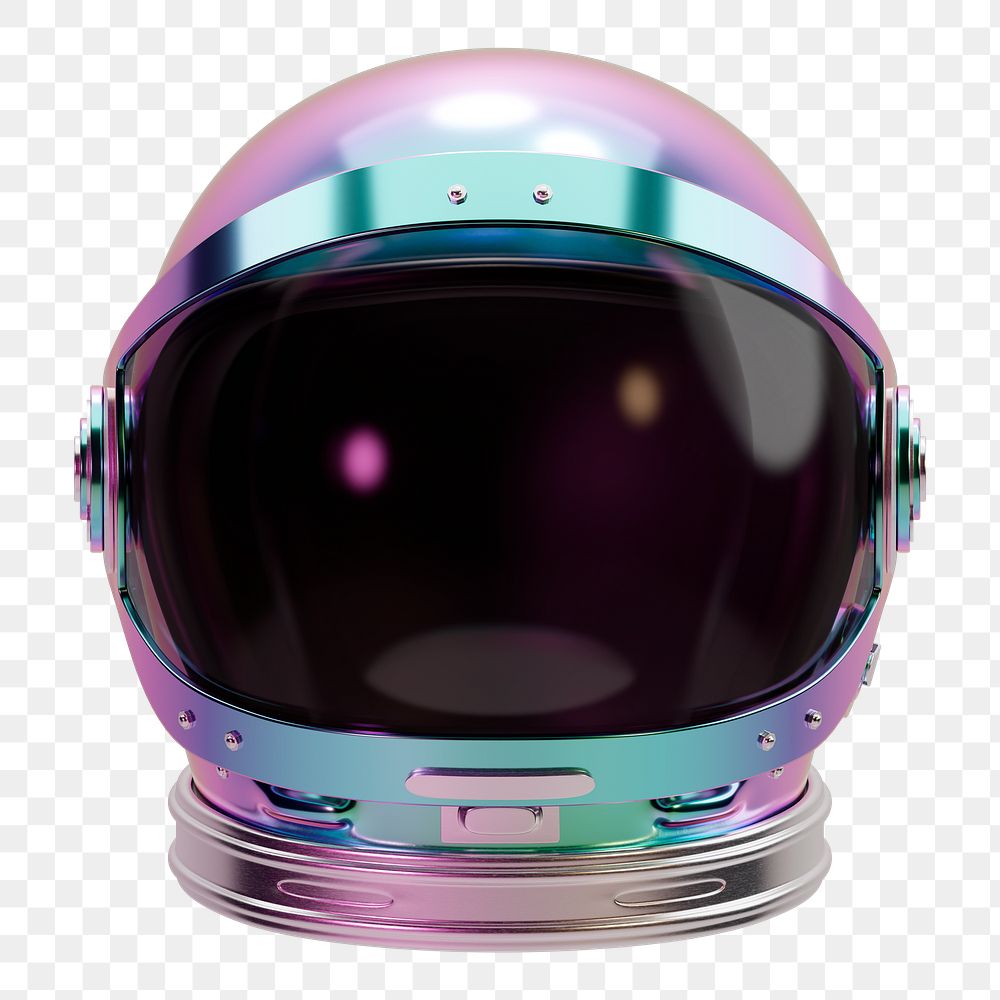 Png colorful astronaut helmet sticker, 3D rendering, transparent background