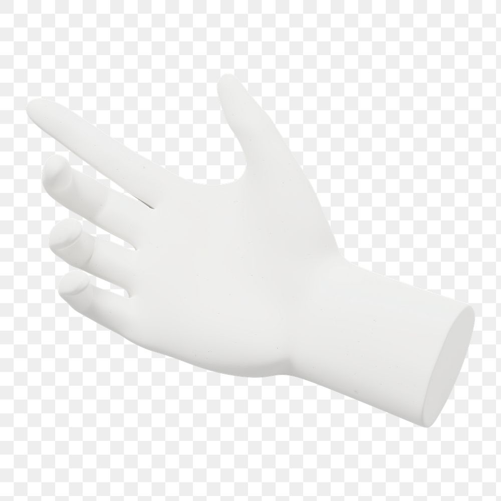 Png white hand sticker, 3D rendering, transparent background