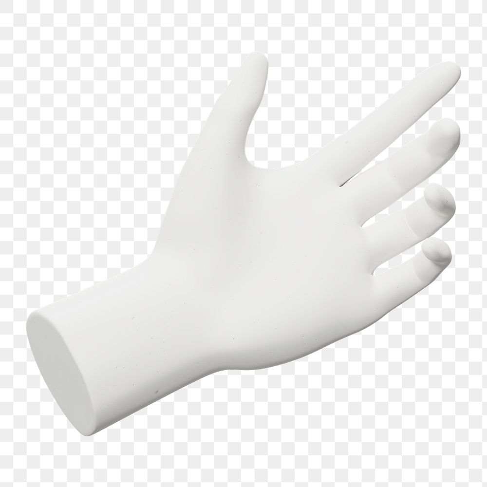 Png white hand sticker, 3D rendering, transparent background