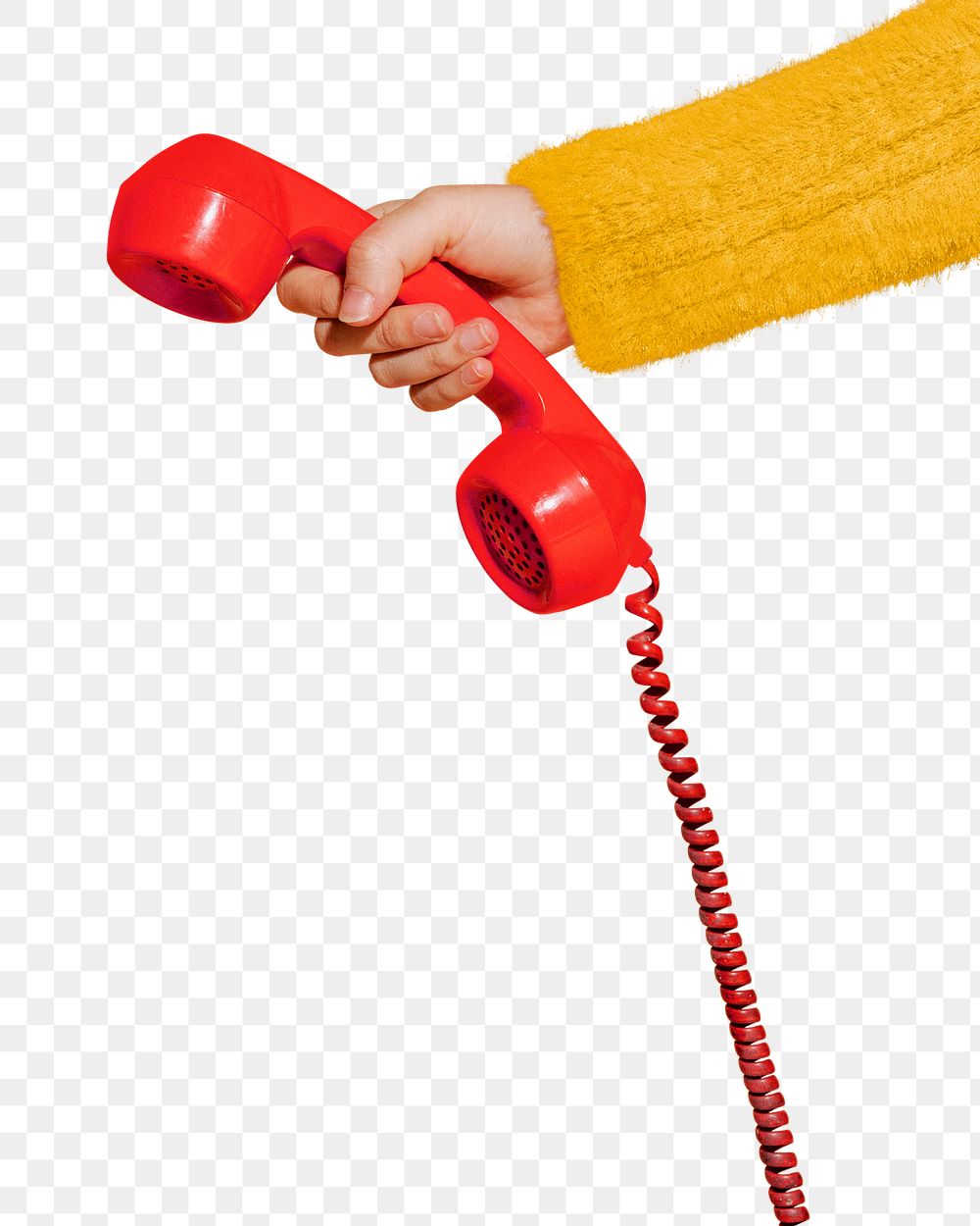 Hand holding telephone png sticker, transparent background