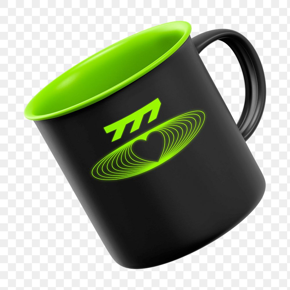 Coffee mug png sticker, green Y2K retro design, transparent background