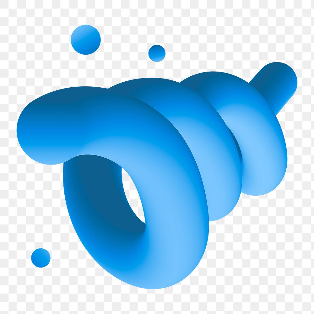 3D fluid shape png sticker, blue abstract design, transparent background