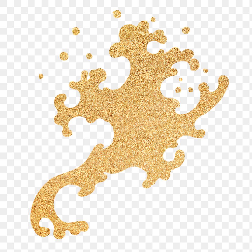 Gold ocean wave png splash sticker, aesthetic glitter, transparent background