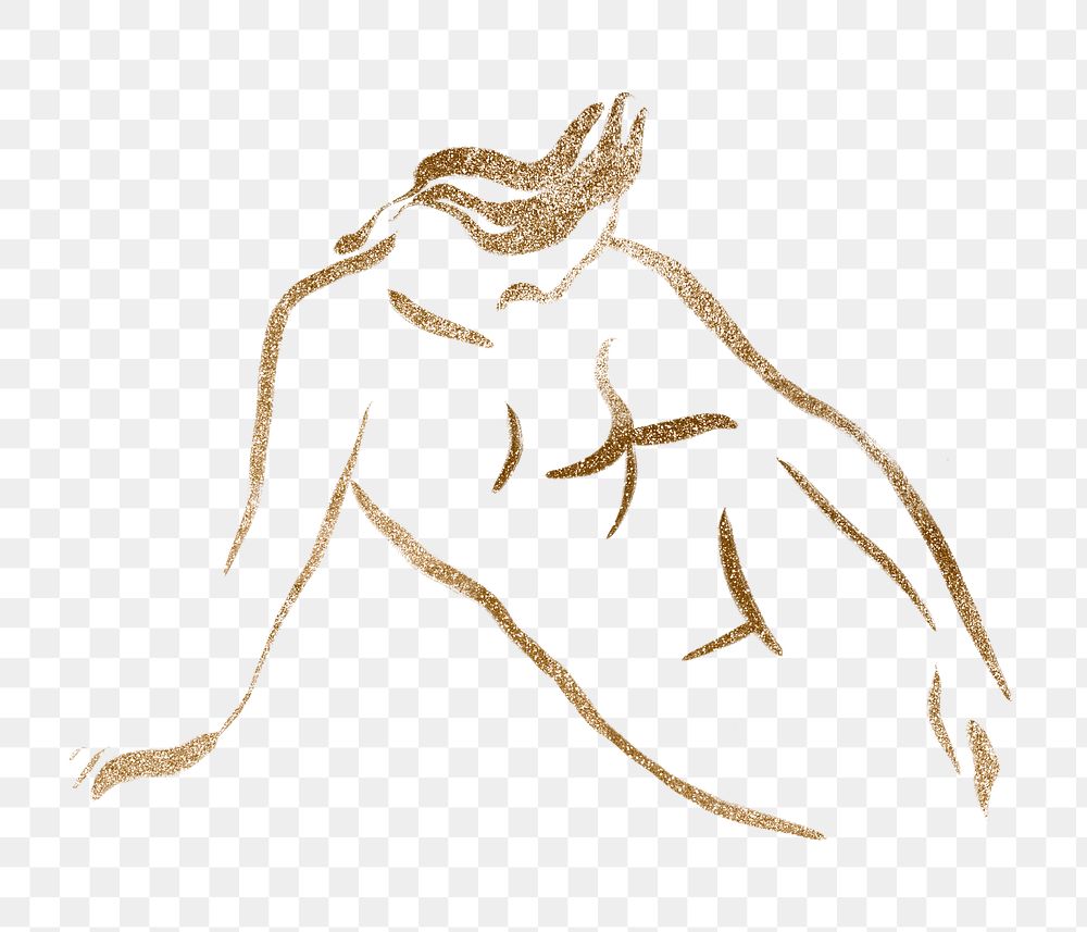 Female body png sticker, gold drawing illustration, transparent background