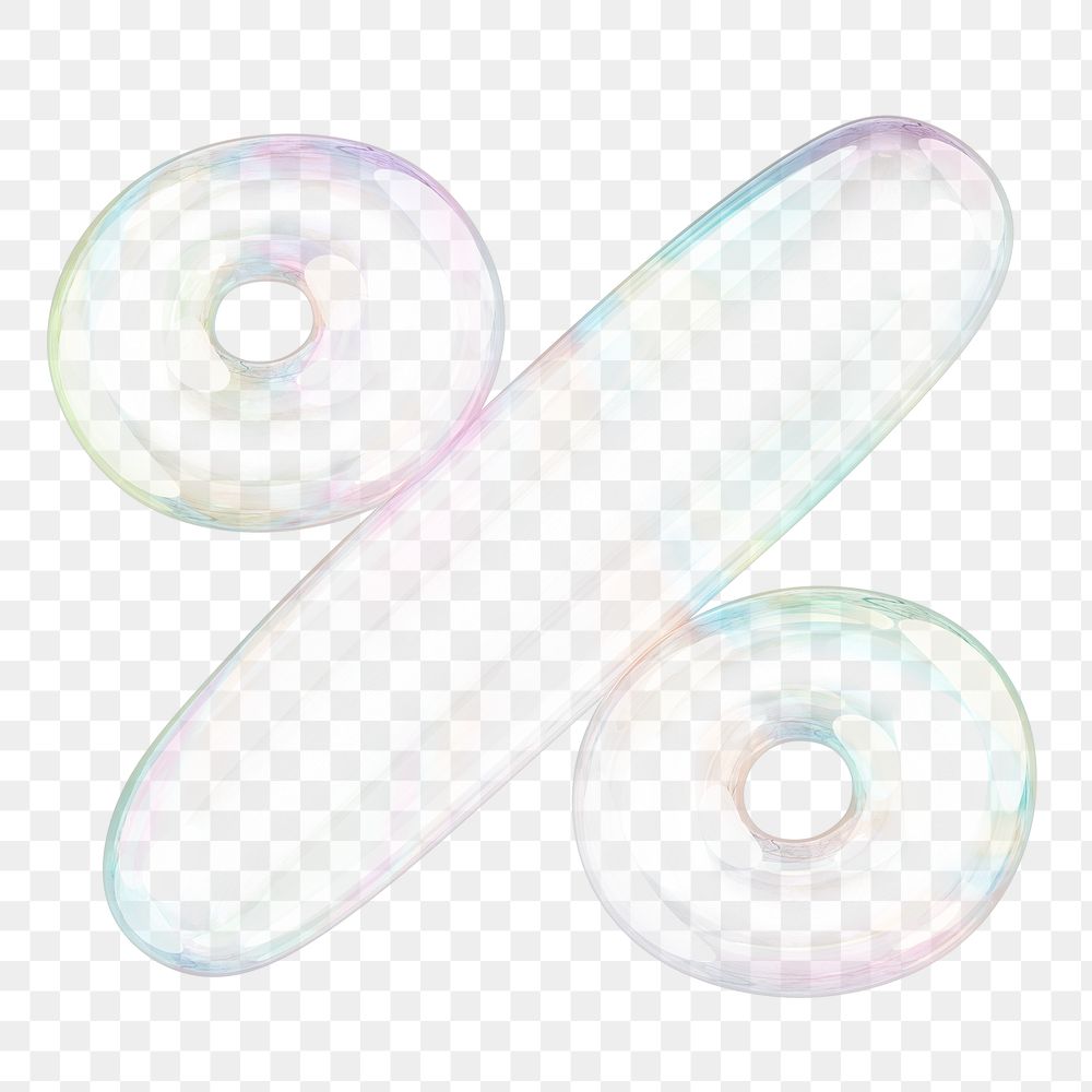 Percent sign symbol png sticker, 3D transparent holographic bubble