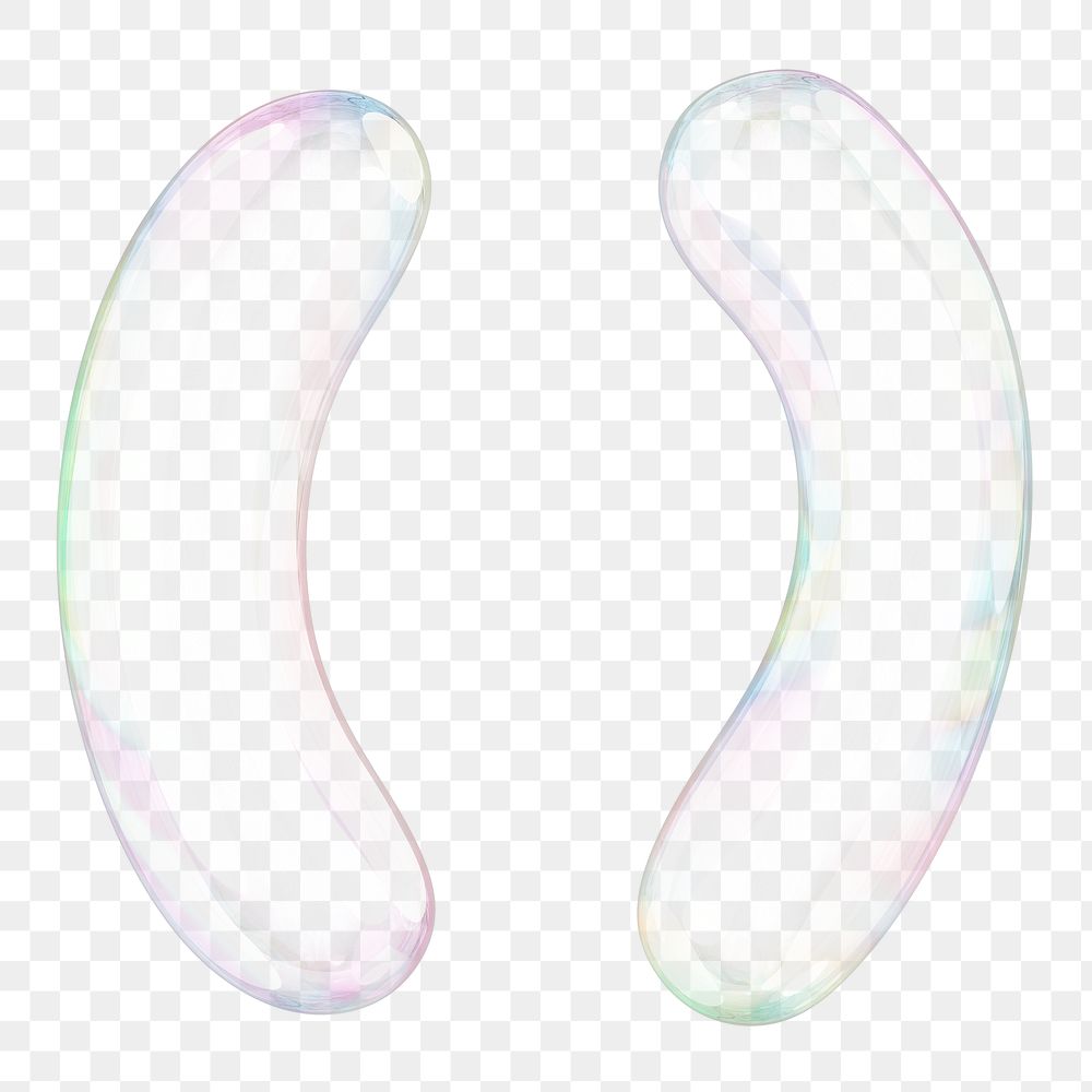 Parentheses bracket symbol png sticker, 3D transparent holographic bubble