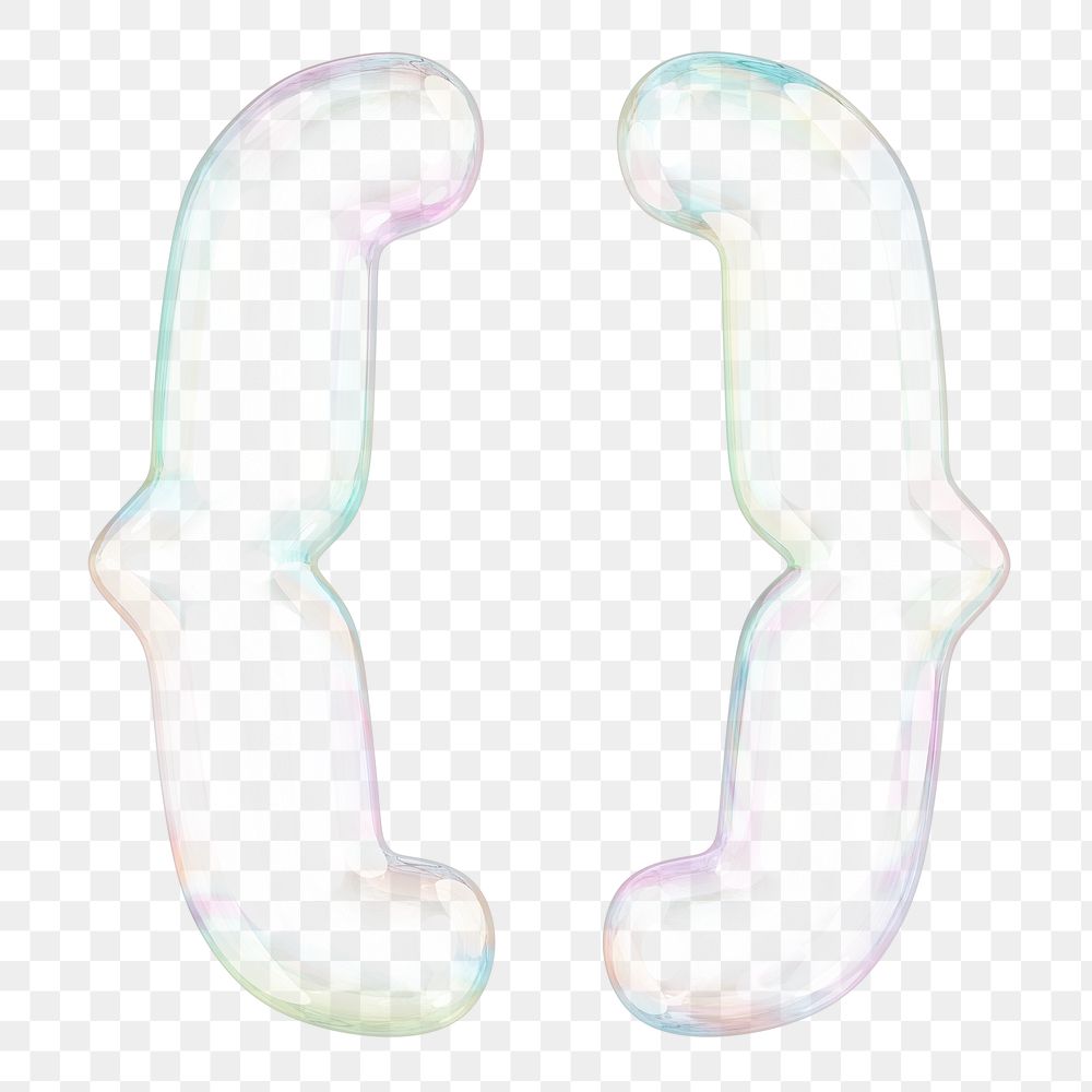 Curly brackets symbol png sticker, 3D transparent holographic bubble