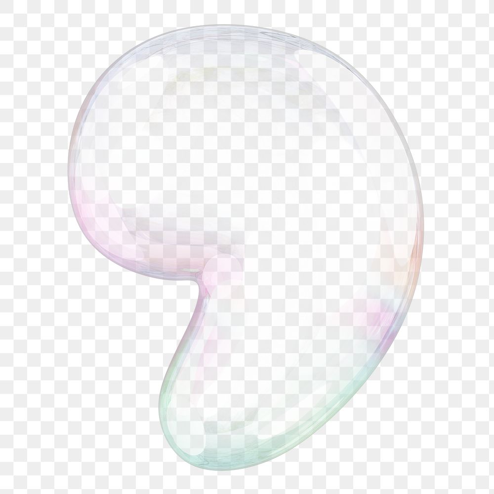 Comma mark png sticker, 3D transparent holographic bubble