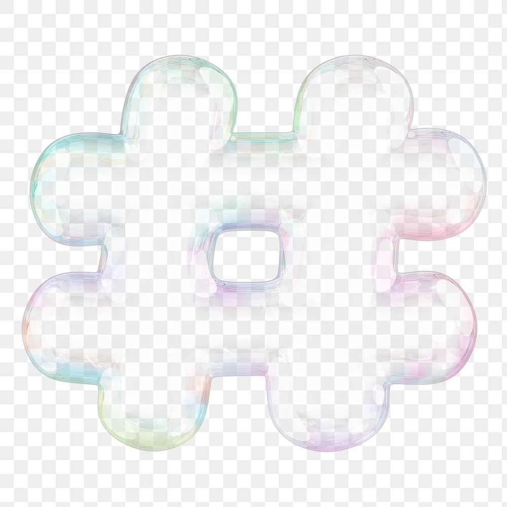 Hashtag symbol png sticker, 3D transparent holographic bubble