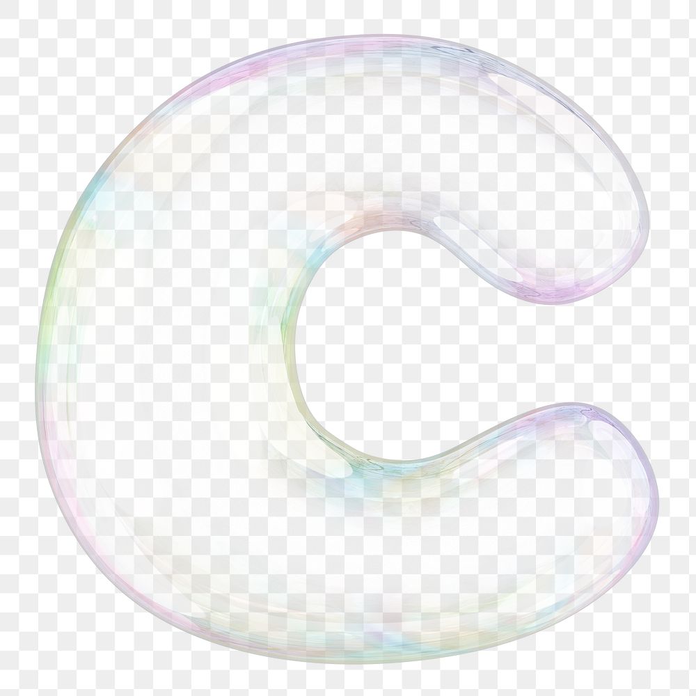 C png letter sticker, 3D transparent holographic bubble