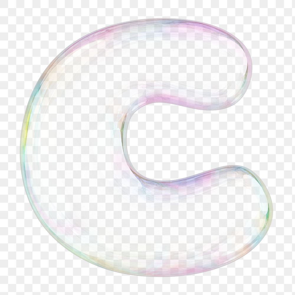 C png letter sticker, 3D transparent holographic bubble